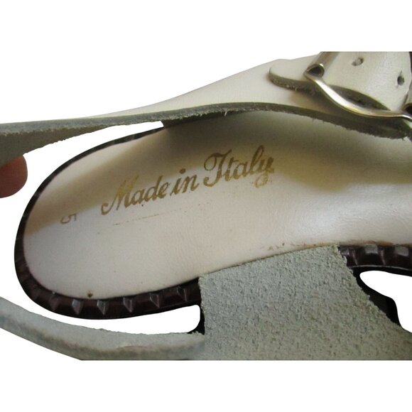 sz 5 Vintage Womens Italian White Leather Strappy Sandals With Buckle & Low Heel - Picture 9 of 13
